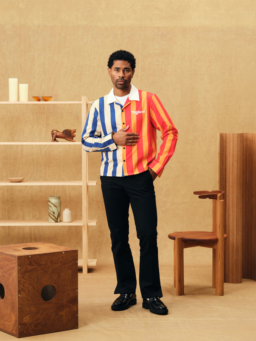 Blue & Orange Cropped Camp L/S Shirt