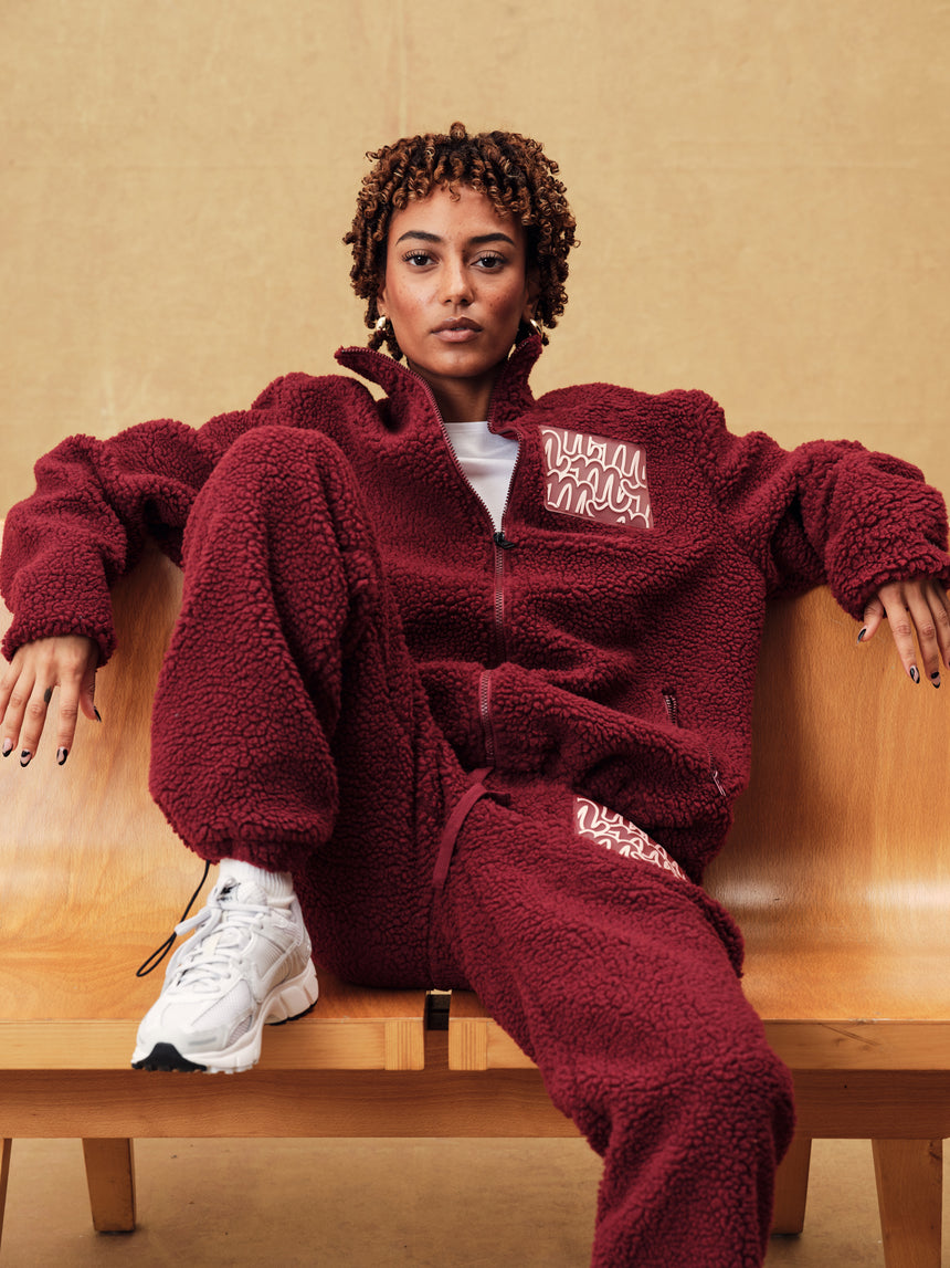 Burgundy Fuzzy Fleece Pants