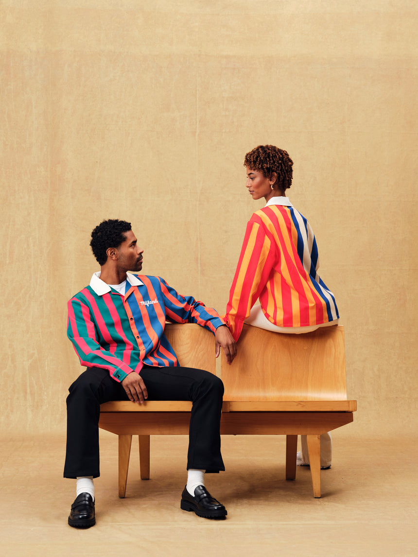 Blue & Orange Cropped Camp L/S Shirt
