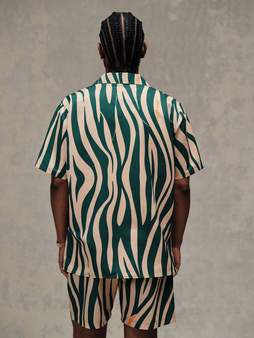 Green & White Zebra M Camp Shirt