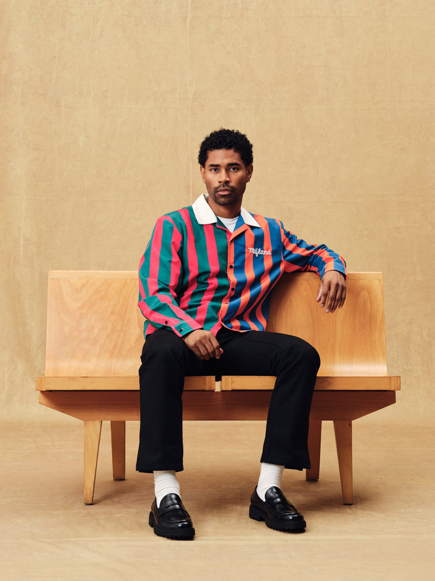 Blue & Orange Cropped Camp L/S Shirt