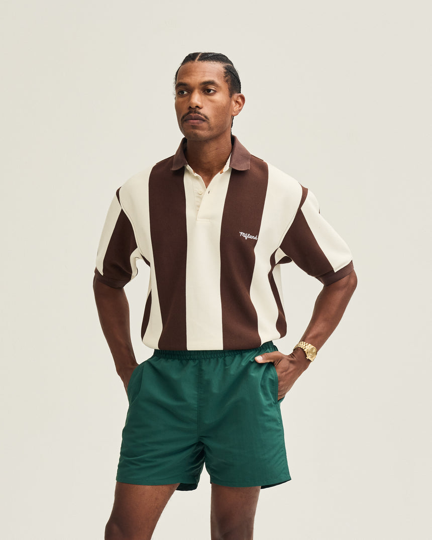 Brown & White Striped Polo
