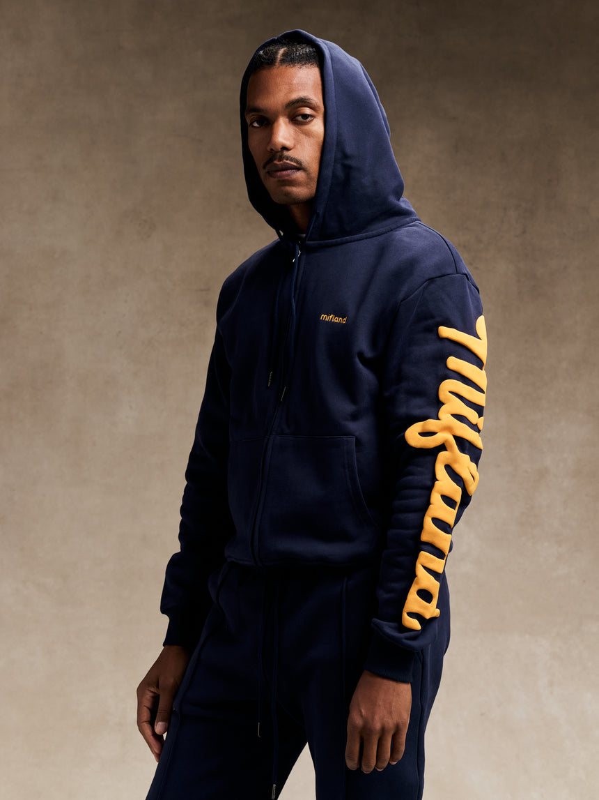 Navy W26 Script Heavyweight Hoody