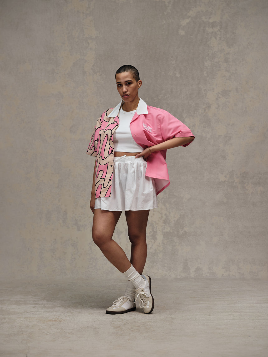 Pink Split Stencil Camp Shirt