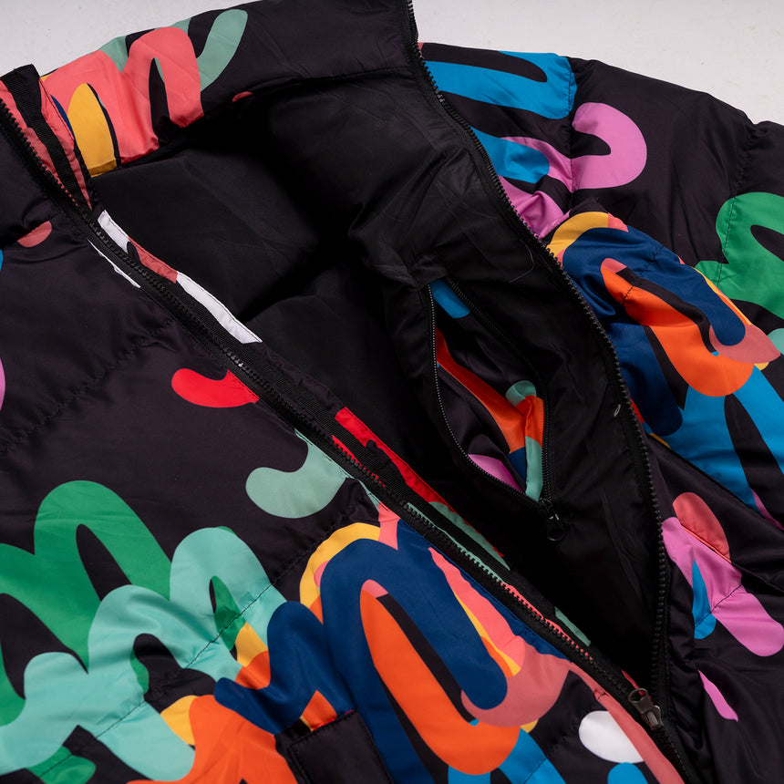 Black & Multicolor M Down Puffer Jacket LE