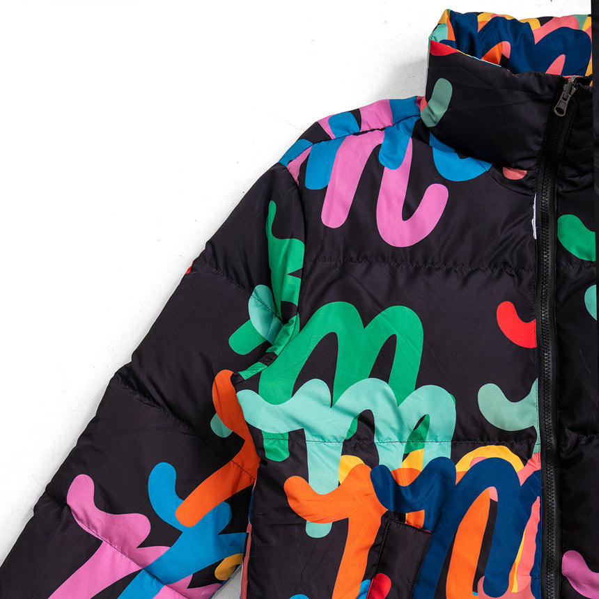 Black & Multicolor M Down Puffer Jacket LE