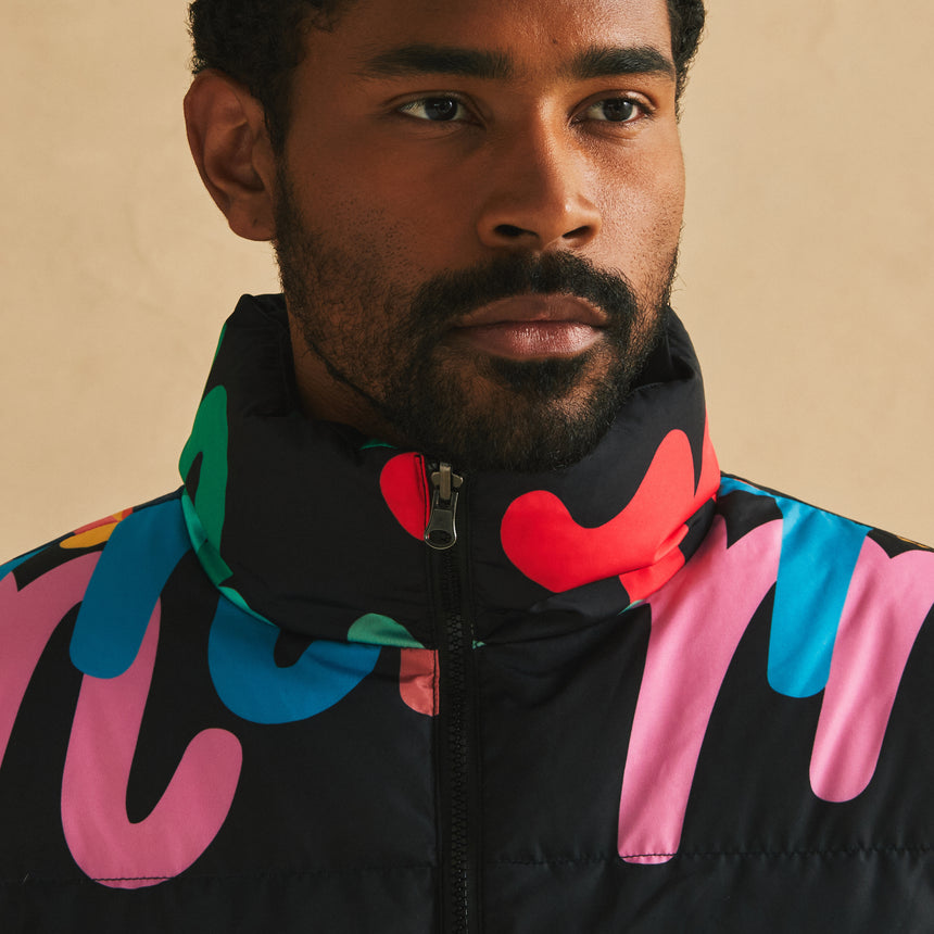 Black & Multicolor M Down Puffer Jacket LE